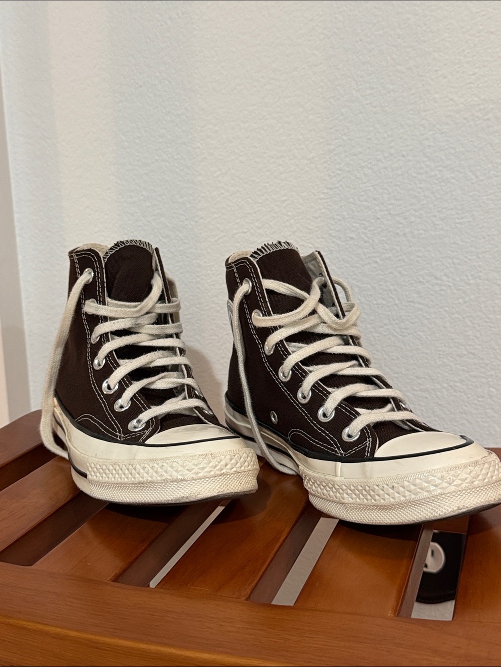Converse High-Top Sneakers in Dark Brown & Cream - Picture 4 of 9